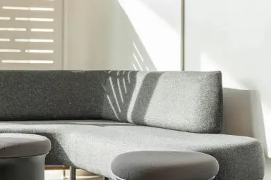 Bench and stools on Level One of the library