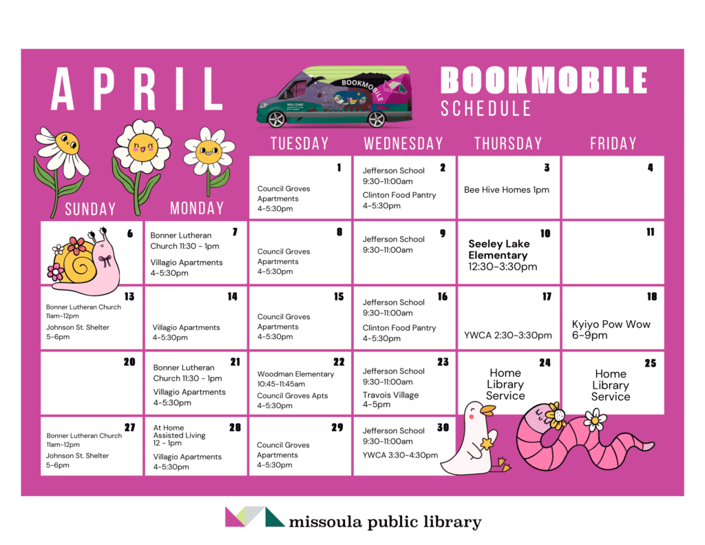 April Bookmobile schedule