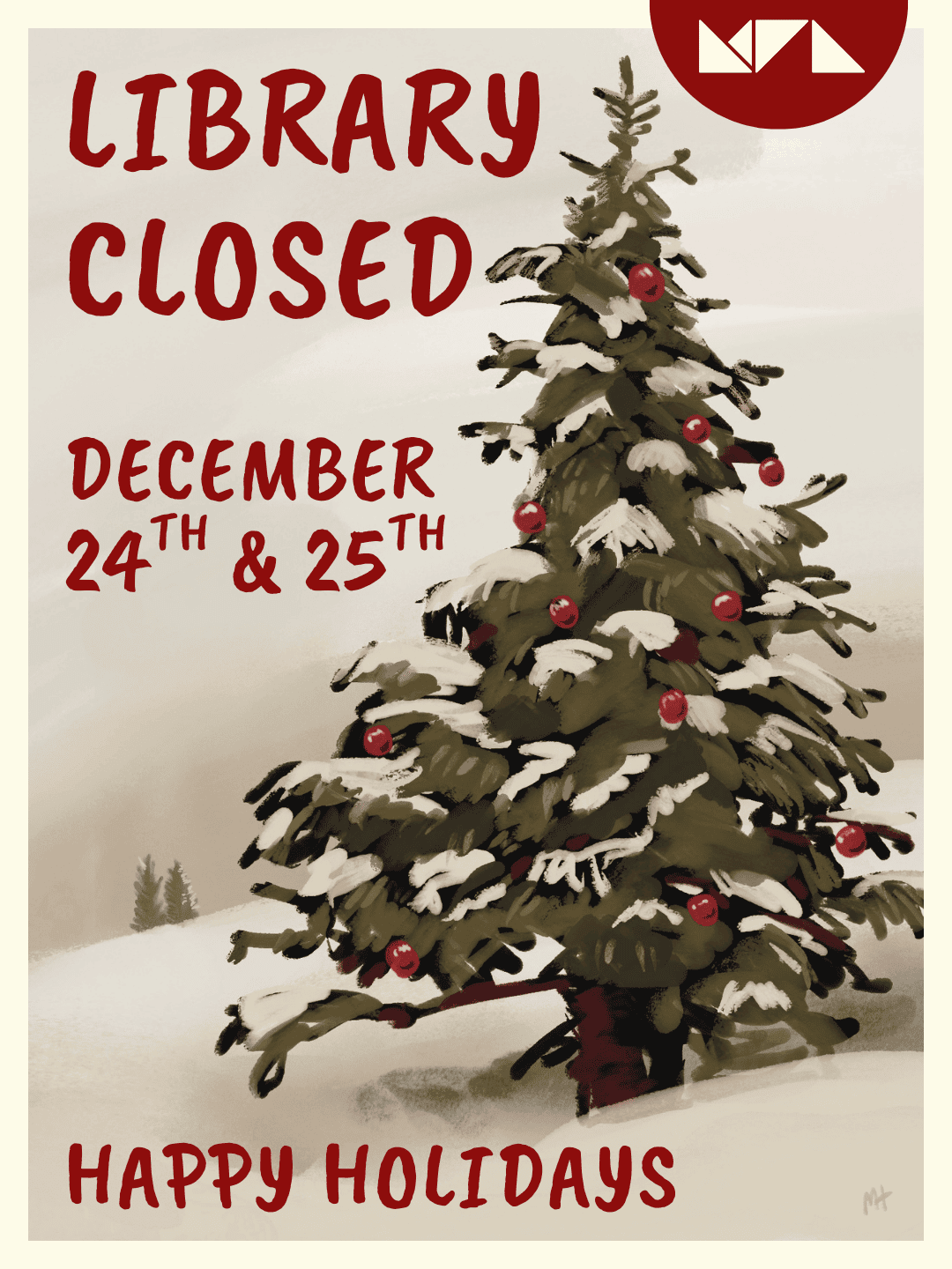 Library closed December 24 and 25